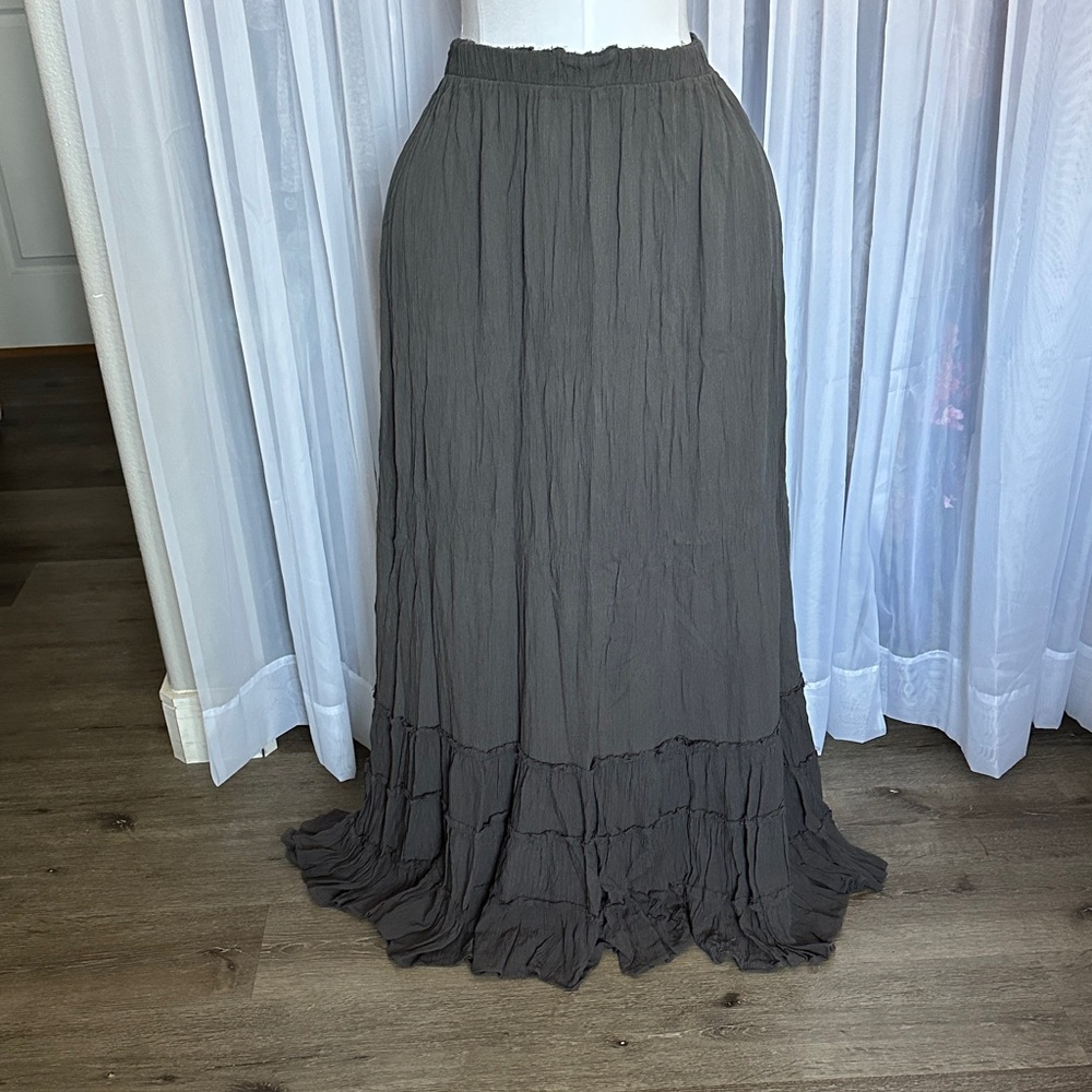 Boho Distressed Gray Long Maxi Skirt